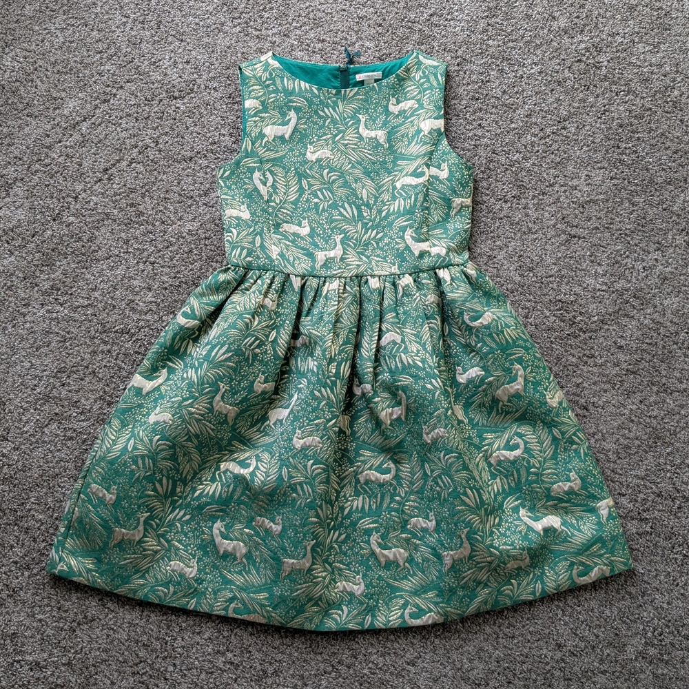 Crewcuts Green And Gold Party Dress With Elegant Forest Design